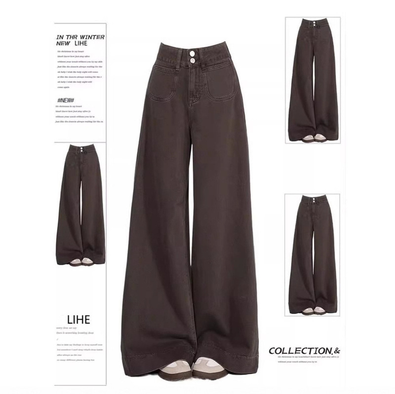 Real Price Coffee-Colored Wide-Leg Jeans for Women, Autumn Season, Plus-Size, High-Waisted, Loose Fit, Versatile, Floor-Length Straight Pants Real Price Coffee-Colored Wide-Leg Jeans for Women, Autumn Season, Plus-Size, High-Waisted, Loose Fit, Versatile, Floor-Length Straight Pants