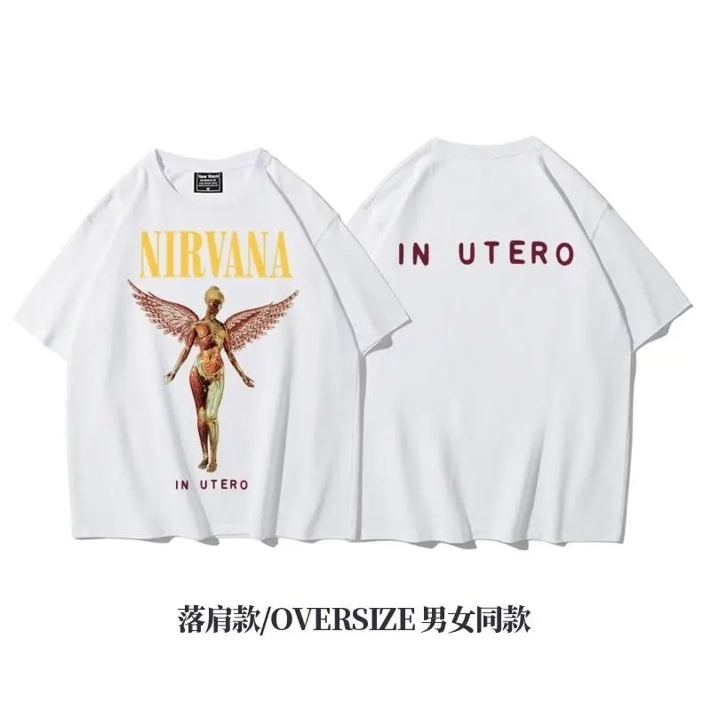アミカーキ サマー速乾 アメリカンオフショルダー ヘビーウェイト ルーズ ロック オーバーサイズ 半袖 Tシャツ|undefined