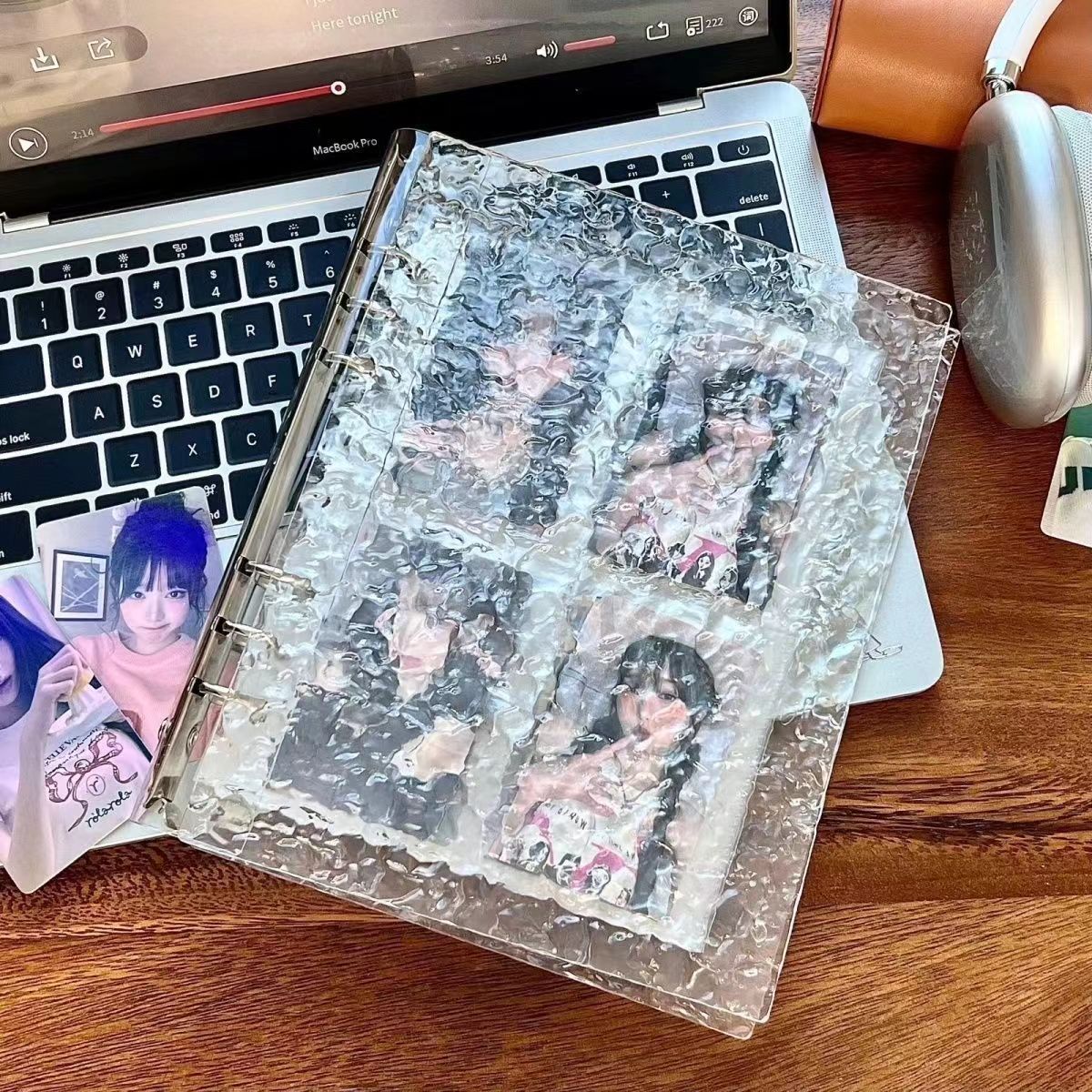 A5 크리스탈 골판지 카드 앨범 쉘 + 6홀 및 4그리드 내부 페이지 20장