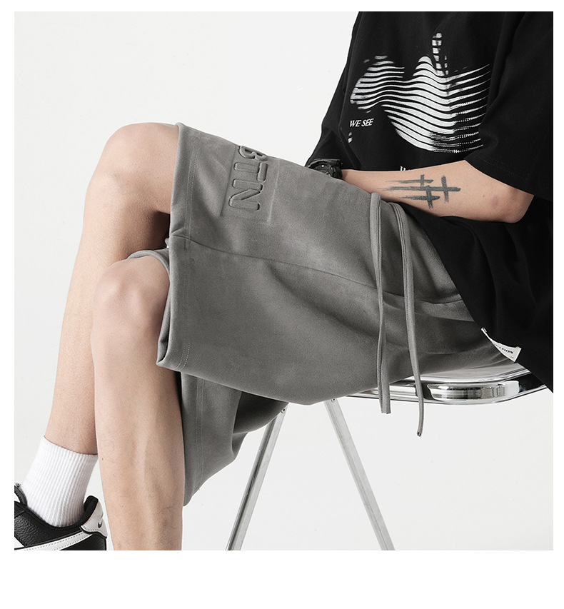 New summer casual shorts for men, suede loose stretch capri pants, American steel stamp straight-leg sport pants pic 23