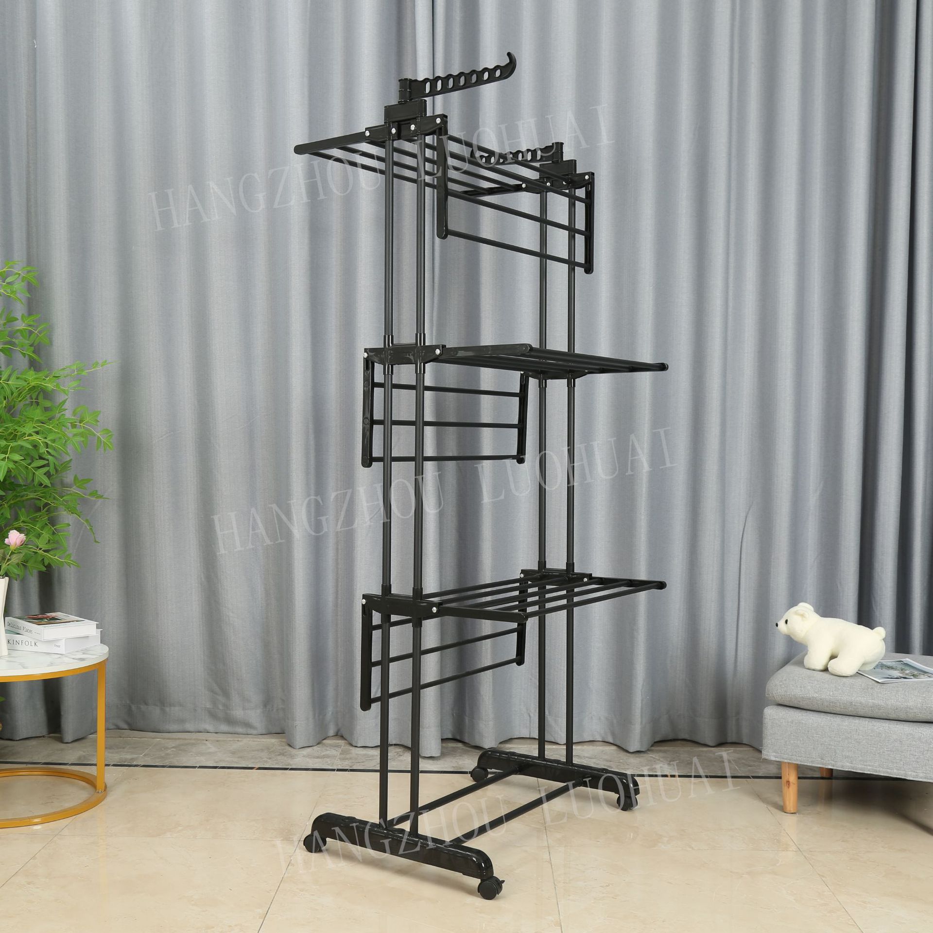 Perchero Multifunción Plegable con Ruedas, para Exterior/Interior