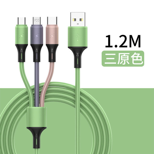 Liquid silicone one-to-three charging cable wholesale USB cable suitable for Huawei Apple typec Android fast charging data cable