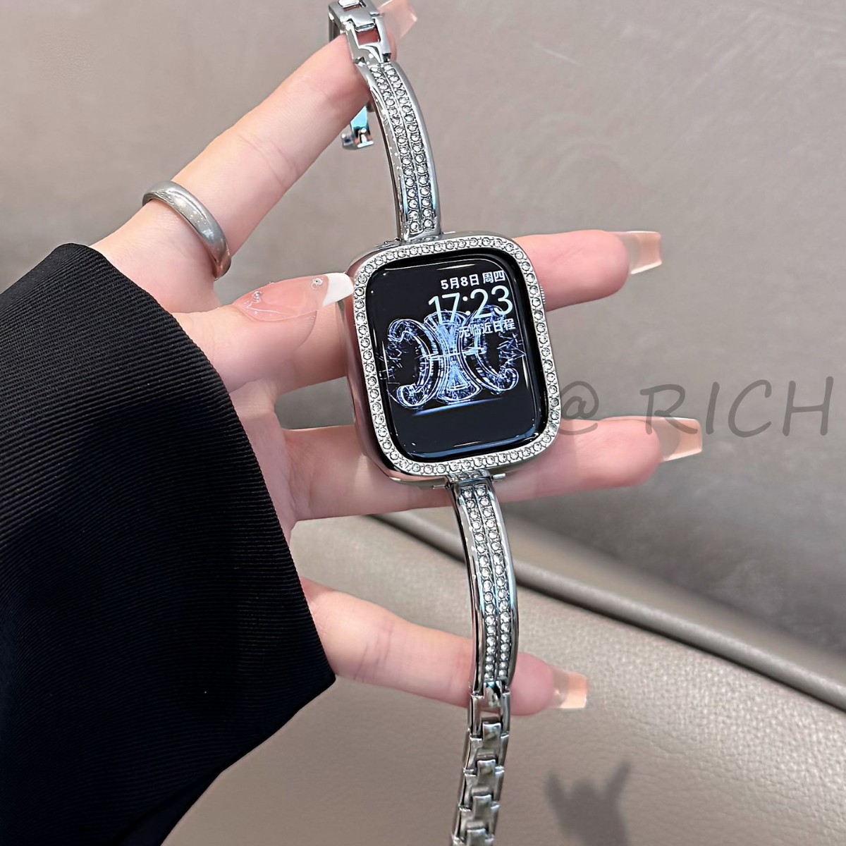 Suitable for Applewatch Apple Watch S10 Strap S98765 Female Ins Niche Metal Double Row Diamond Strap