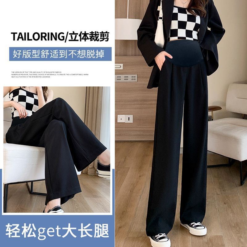Adjustable Maternity Pants for Women, Spring, Autumn, and Winter Styles, Fleece-Lined, Thickened Wide-Leg Long Pants, Suitable for Casual Wear and Pairing with Blazers