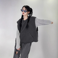 日本代购级别 工厂批发 染洗做旧 全棉袋鼠兜叠穿背心