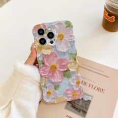 油絵の花の携帯電話ケース、シンプルなブレンドの創造性、iPhone15 Apple 14promax ソフトおよびハードケース 13P に適しています