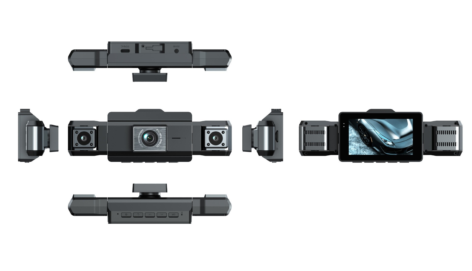 Cross-border car dashcam 1080P HD night vision four-camera simultaneous display WiFi connected 4-lens vehicle recorder