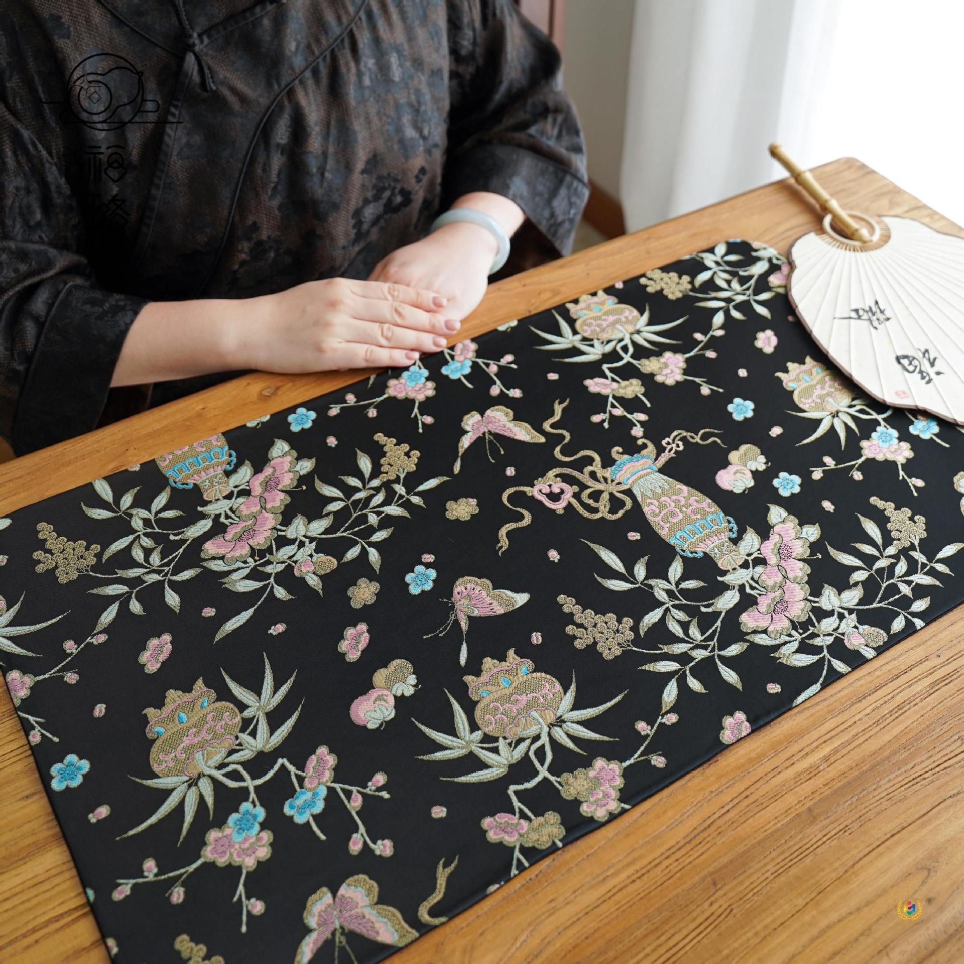 ➺福璐 66*38cm织锦缎面仿香云纱大号茶席手工中式茶桌