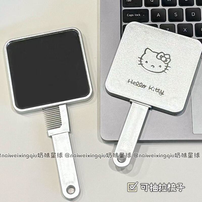 メーカーステッカー新しいミラーコーム付きポータブルメイクアップハンドヘルド化粧鏡ガールハートミラーコーム一体型小型ミラー|undefined