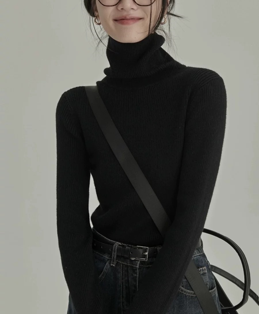 香港風デザインのハイネックインナーソフトニットセーター レディース 2025冬新作 小柄な方向けニットトップス