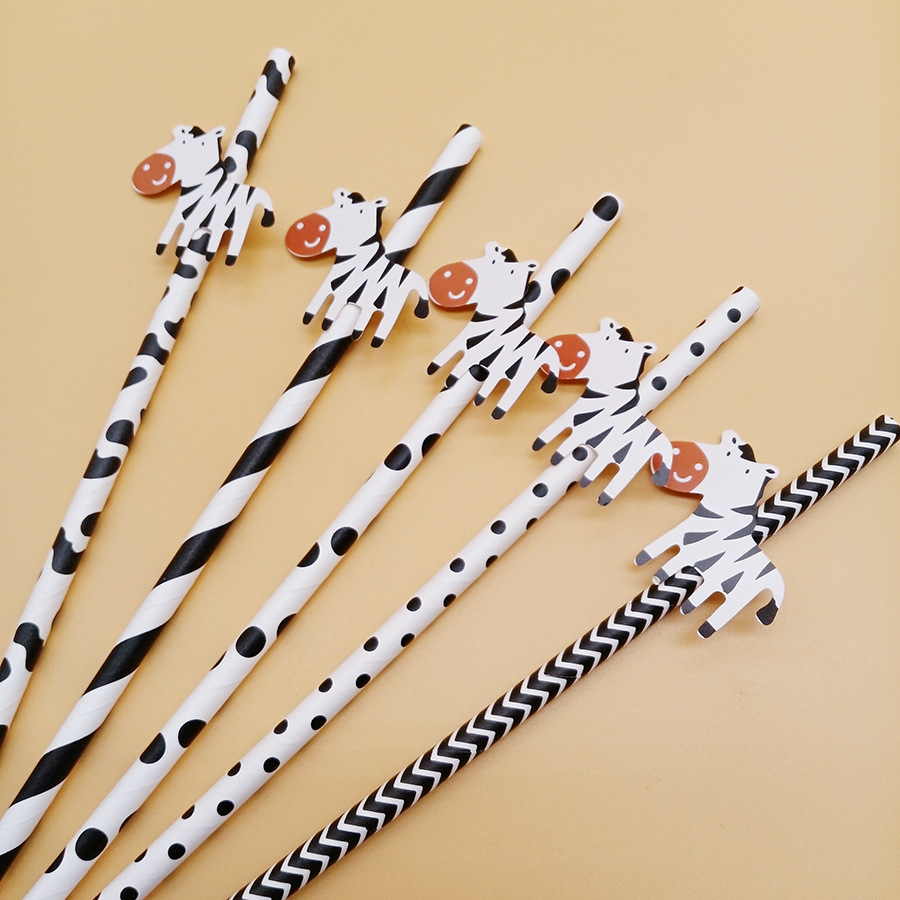 Fiesta transfronteriza decoración creativa de paja vaca animal cebra de papel paja desechable decoración de bebidas