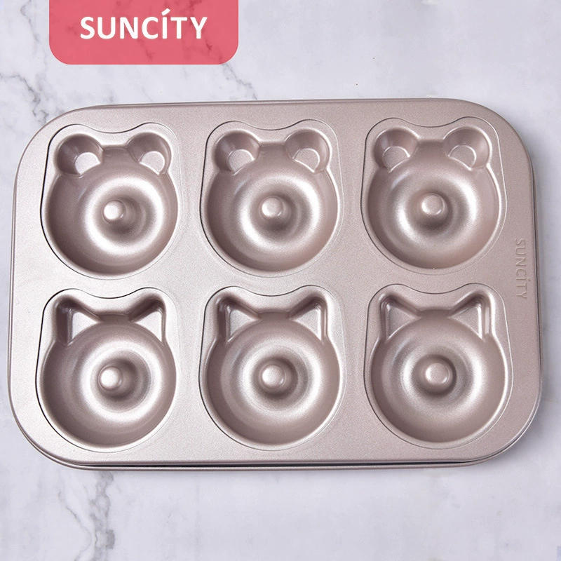 阳晨 Cartoon bear donut baking pan 6-connected cake oven carbon steel non-stick mold household baking tools