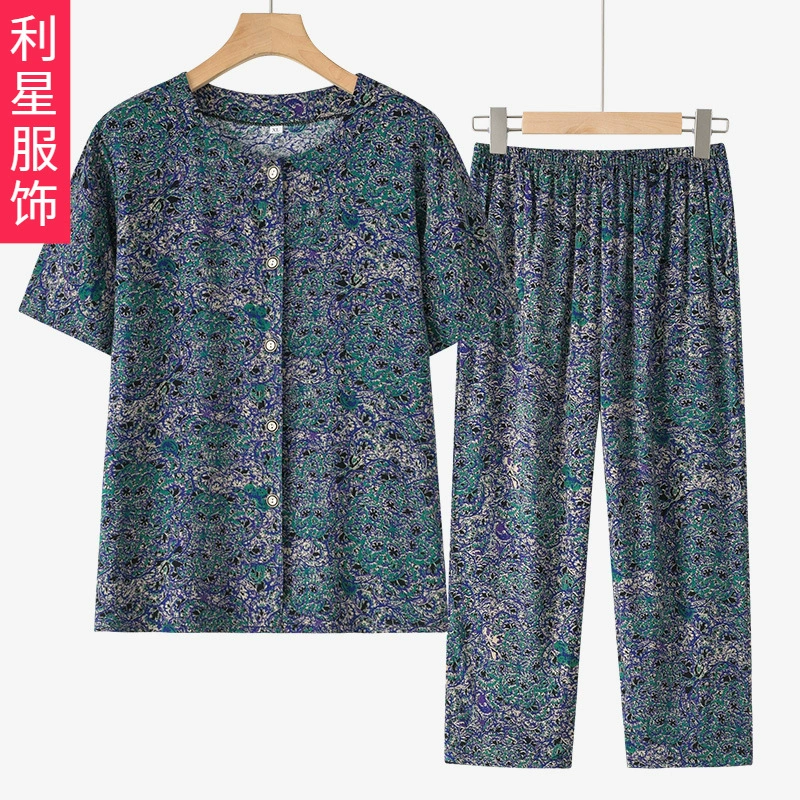 Бабушка летний костюм с коротким рукавом хлопковая шелковая женская рубашка для женщин среднего и пожилого возраста Летняя Повседневная крутая одежда для пожилых женщин
