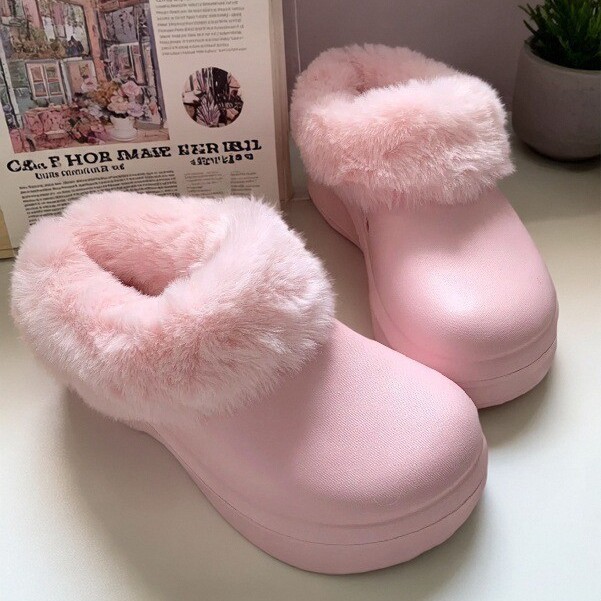 Thick-Soled Chef Shoes, Clogs, Women's Winter Eva Waterproof Fleece-Lined Women's Winter Plush Bag Heel Cotton Shoes Wholesale