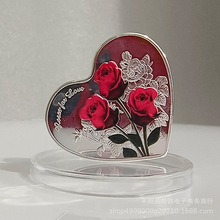 520玫瑰心形纪念币七夕情人节礼物喜结良缘结婚周年创意爱心金属