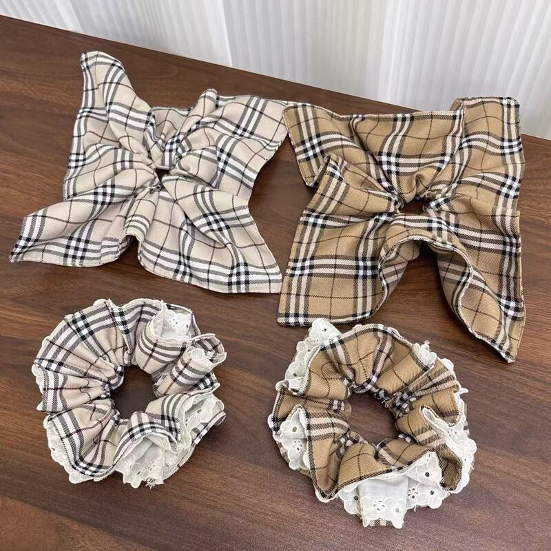 Vintage Plaid Square Scarf Hair Tie for Women 2026 New Style Ponytail Bun Hair Rope Fabric Niche Hair Accessory Hair Tie