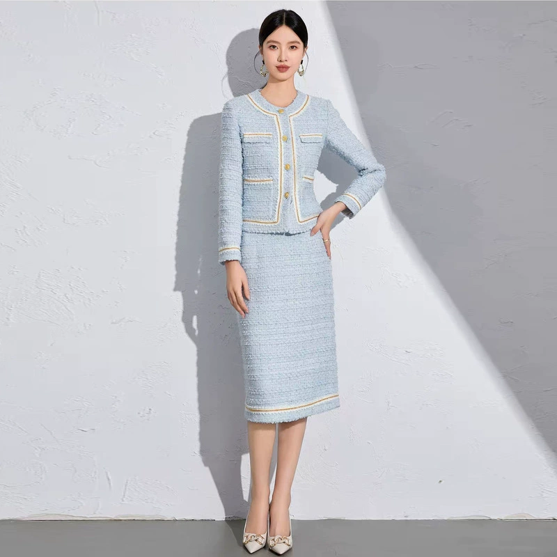 Демисезонная модная синяя юбка, комплект, костюм по фигуре, стиль Chanel