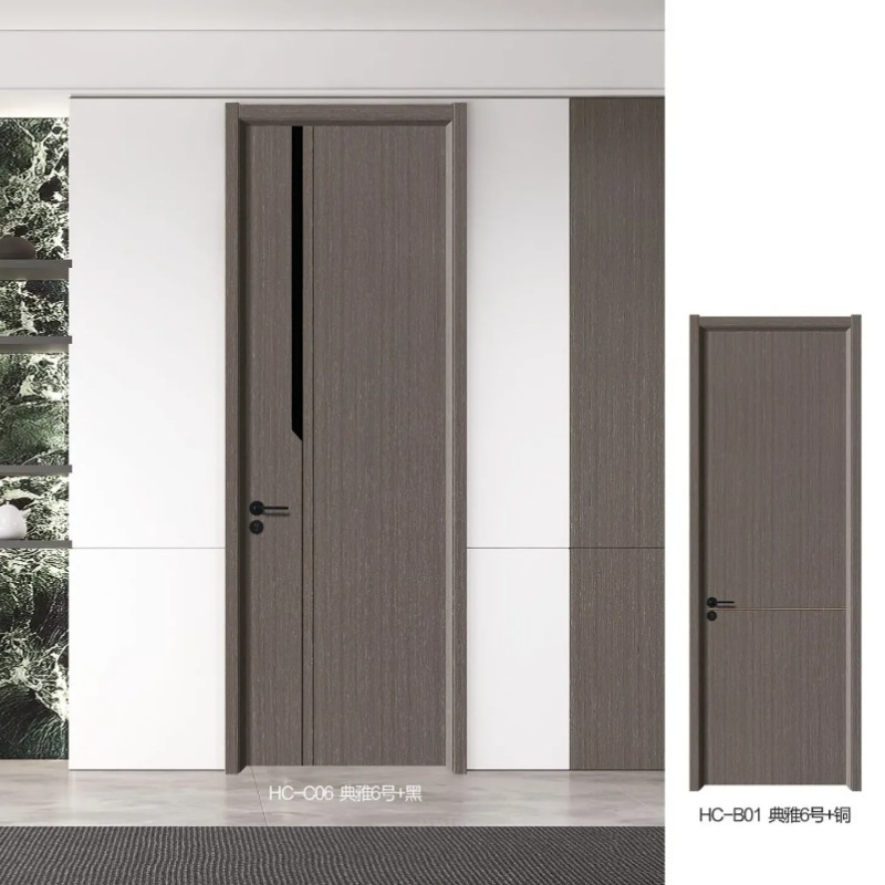 Puerta interior ecológica sin pintura Puerta silenciosa compuesta Puerta de madera maciza de cristal de carbono Nueva puerta de habitación de estilo simple chino Puerta de dormitorio