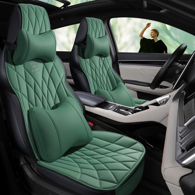 New Car Seat Cushion, Universal for All Seasons, Small Three-Piece Set, Breathable Nappa Leather, Single-Piece Car Seat Cushion, Cross-Border Wholesale (Four Seasons Pad) - olive-green-three-small-pieces