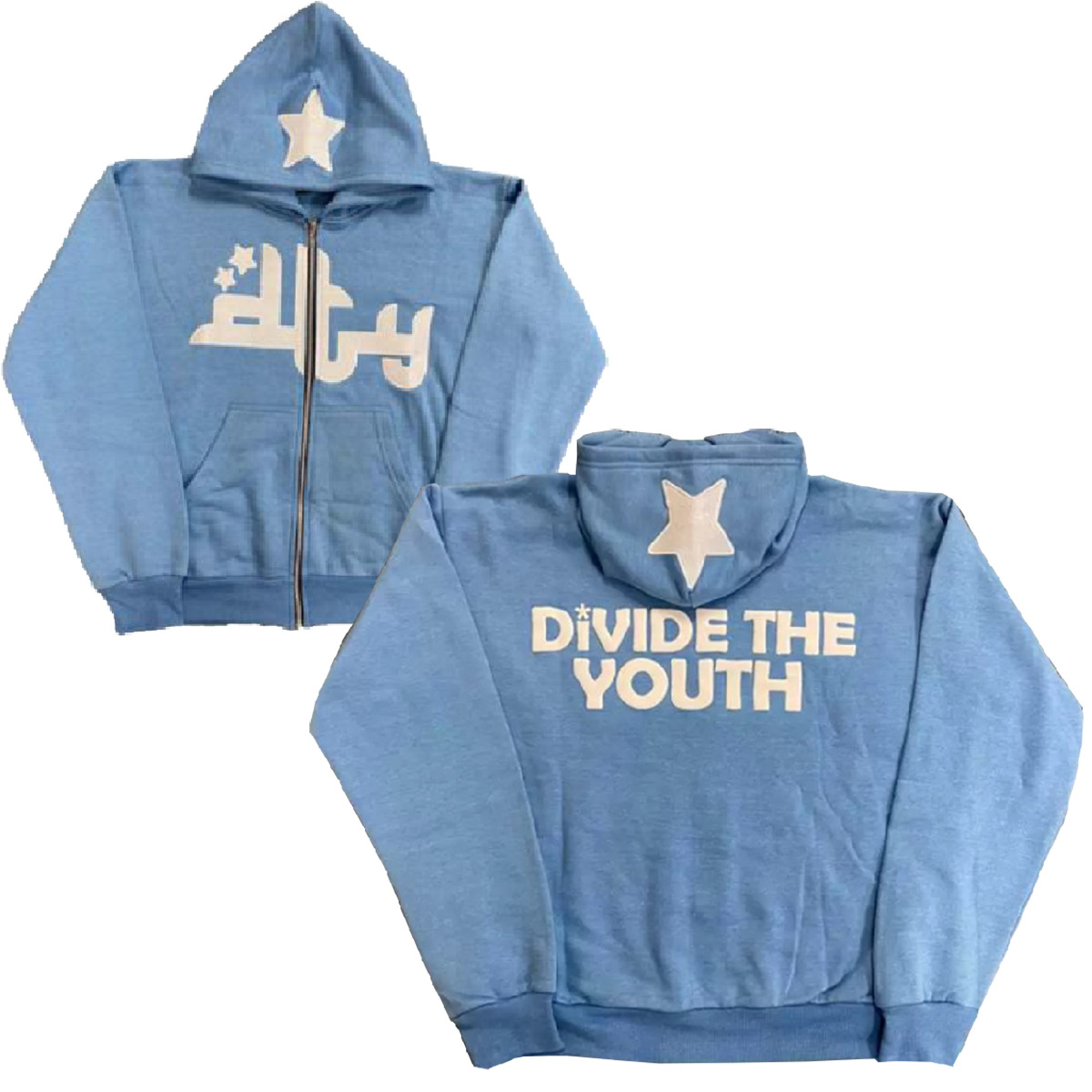 하늘색 인쇄 전면 및 후면 지퍼 짧은