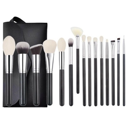 15 conjuntos de cepillo de maquillaje de mango de madera transfronterizo, cepillo de maquillaje, cepillo de blush, cepillo de sombra de ojos, cepillo de maquillaje