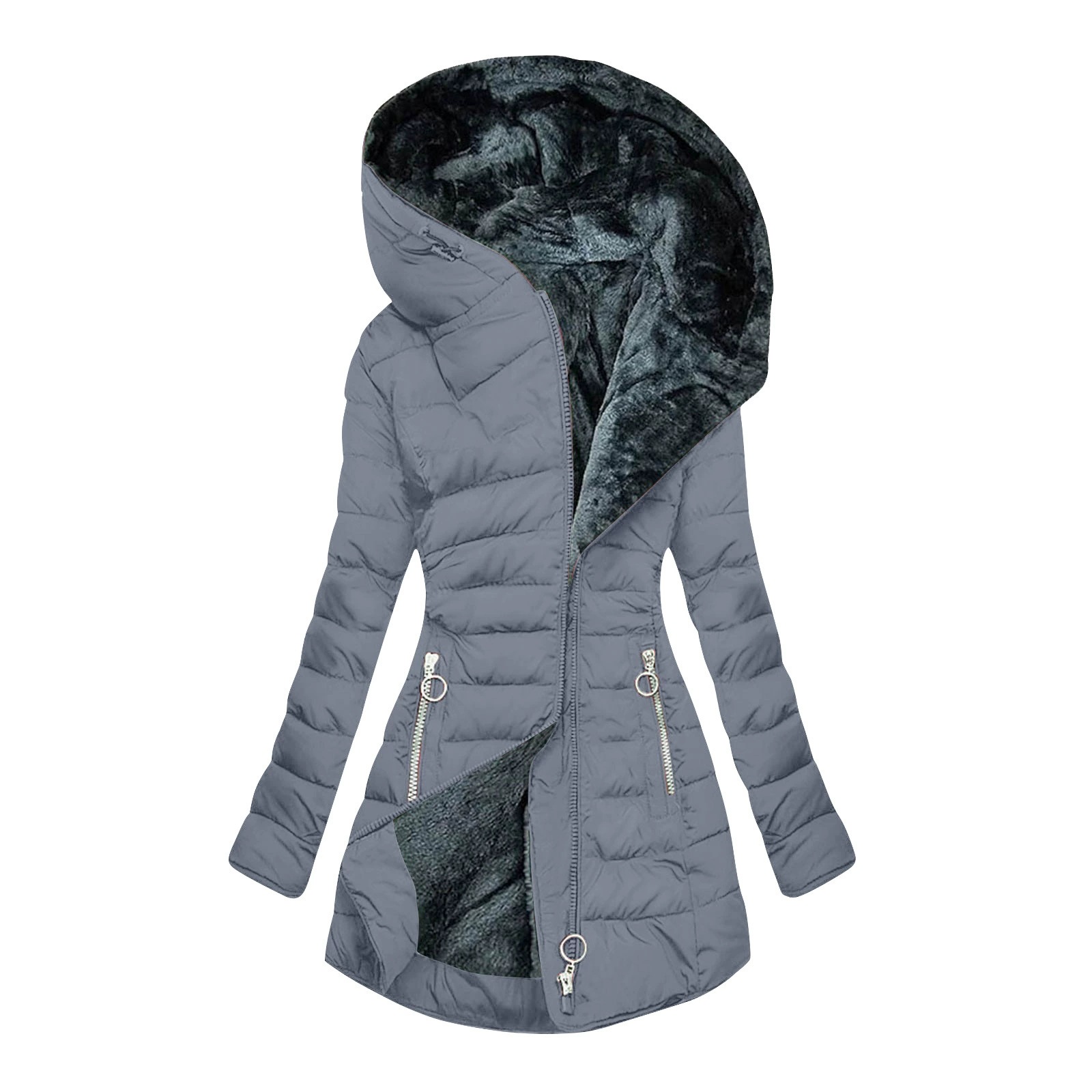 Transfronterizo 2025 Europa y América Amazon invierno collar cremallera manga larga delgada chaqueta con capuchón caliente abrigo a prueba de frío image 15