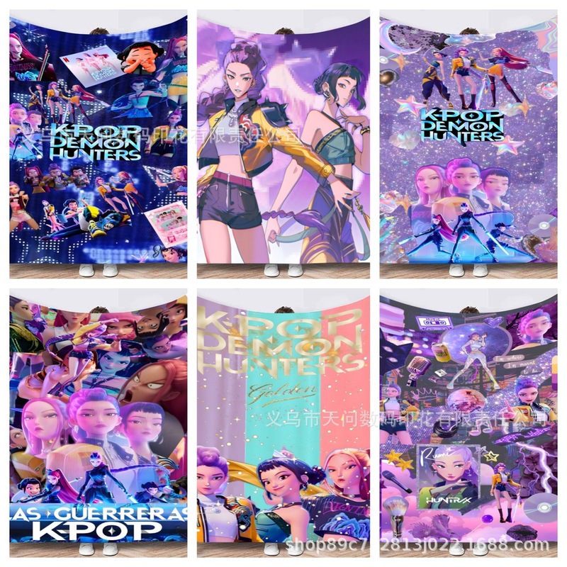 亚马逊热款jit希音temu K-POP 猎魔女团系列法兰绒毛毯 代 贴标|undefined