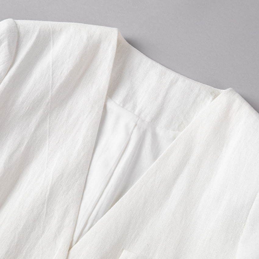 Completo da donna in lino ChicShe, tre pezzi, professionale, elegante, con pantaloni a gamba dritta e larga, blazer piccolo_voghion.com