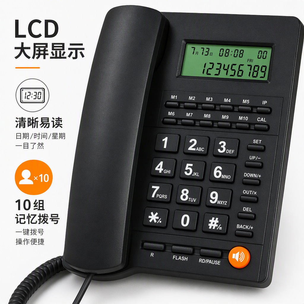 English-language L019-3 Caller ID Telephone Wired Landline Business Office Phone with 10 Speed Dial Groups