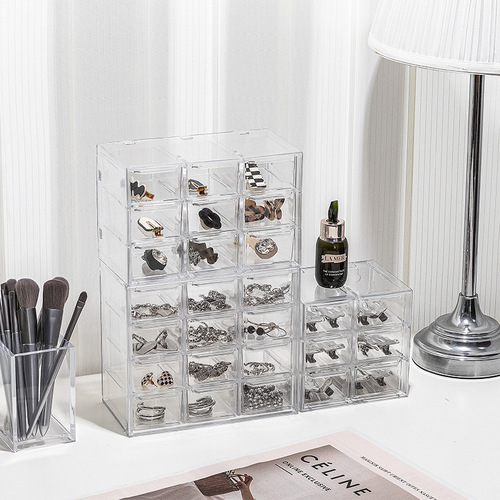 Transparent jewelry box earrings earrings jewelry storage box beaded necklace beads nine-square grid small acrylic display stand