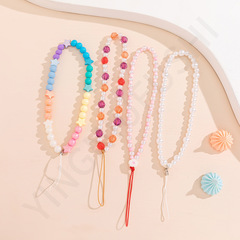 可愛珍珠炫彩亞克力短款手機鏈 ins時尚防丟手機掛繩鑰匙掛繩批發