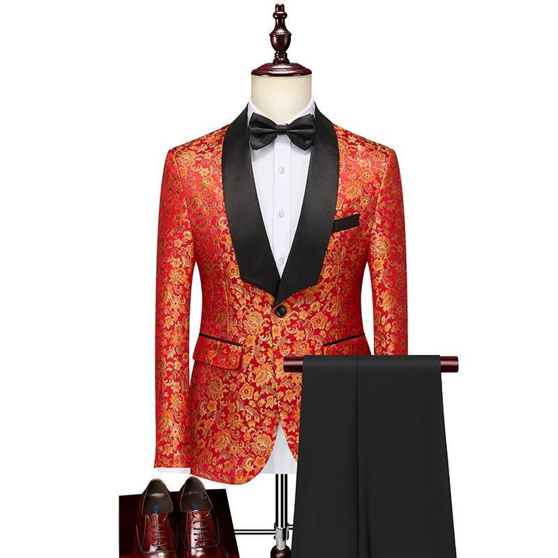 Business casual men's trendy suit suit suit two-piece flower suit ball foreign trade nightclub dress suit