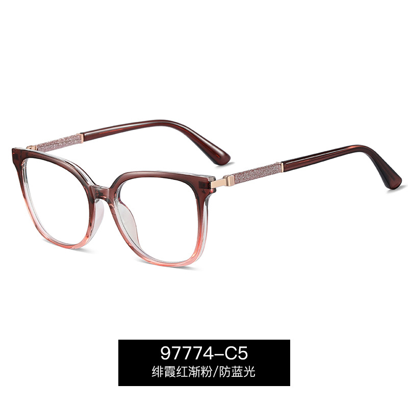 97774 Nuevas gafas anti-azul TR90 transfronterizas Gafas de montura completa Gafas planas de moda europea y americana para mujer