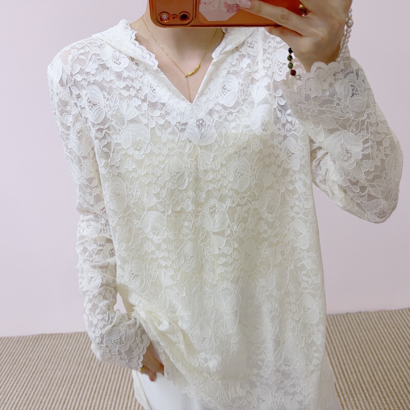 2026 Summer New Fashion Stylish Versatile Loose Lace Hooded Long-Sleeve Top 070