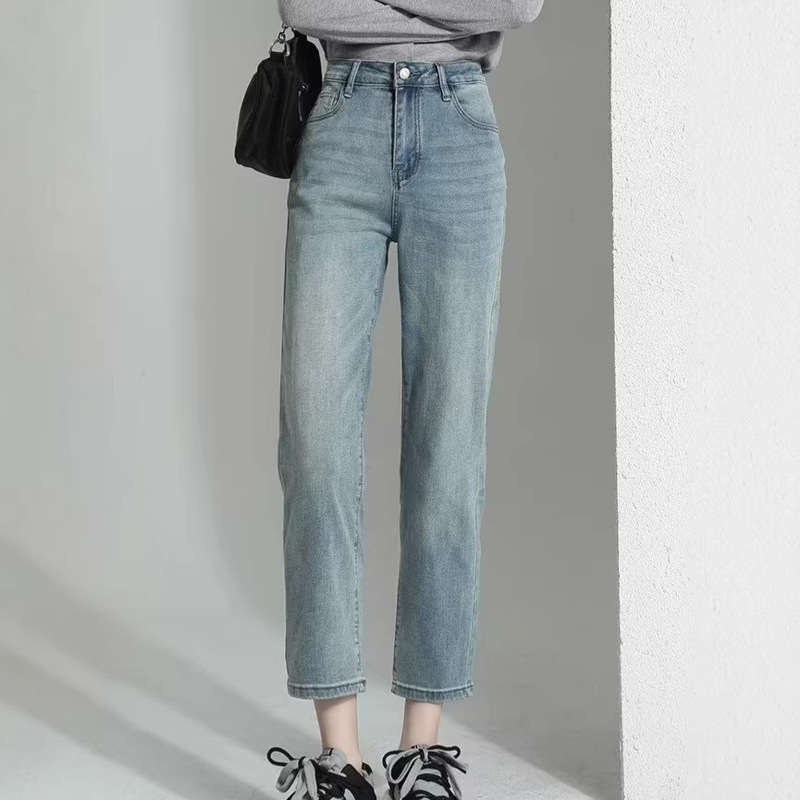 Cross-Border Straight-Leg Cropped Jeans for Women, Summer 2026 New Style, Versatile High-Waisted Slimming Cigarette Pants for Petite Figures
