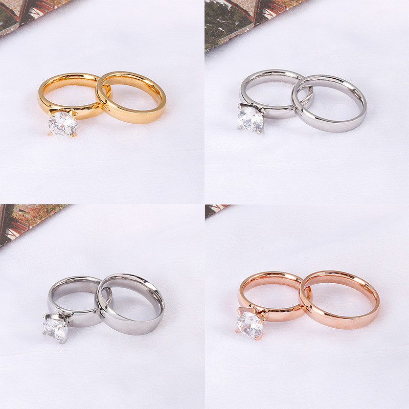 Fashion Temperament Stainless Steel Couple Ring Titanium Steel Wedding Ring Diamond Ring Titanium Steel Ring Men's and Women's Ring in stock