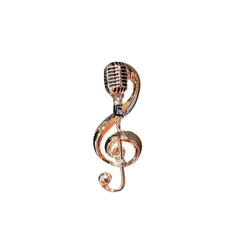Spilla microfono in metallo da donna accessorio nota musicale_voghion.com