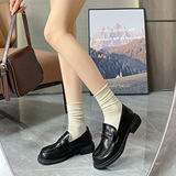 Черные универсальные утепленные японские лоферы на платформе для кожаной обуви в английском стиле, 2024 года, в британском стиле