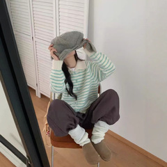 韩系复古撞色条纹针织开衫女秋冬季新款单排扣毛衣外套小个子上衣