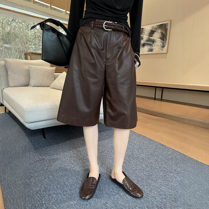 HOO Autumn Women's Fashion High-End French Minimalist Relaxed Eco-Friendly Leather Stylish Casual Versatile Leather Pants KA6234 HOO Autumn Women's Fashion High-End French Minimalist Relaxed Eco-Friendly Leather Stylish Casual Versatile Leather Pants KA6234