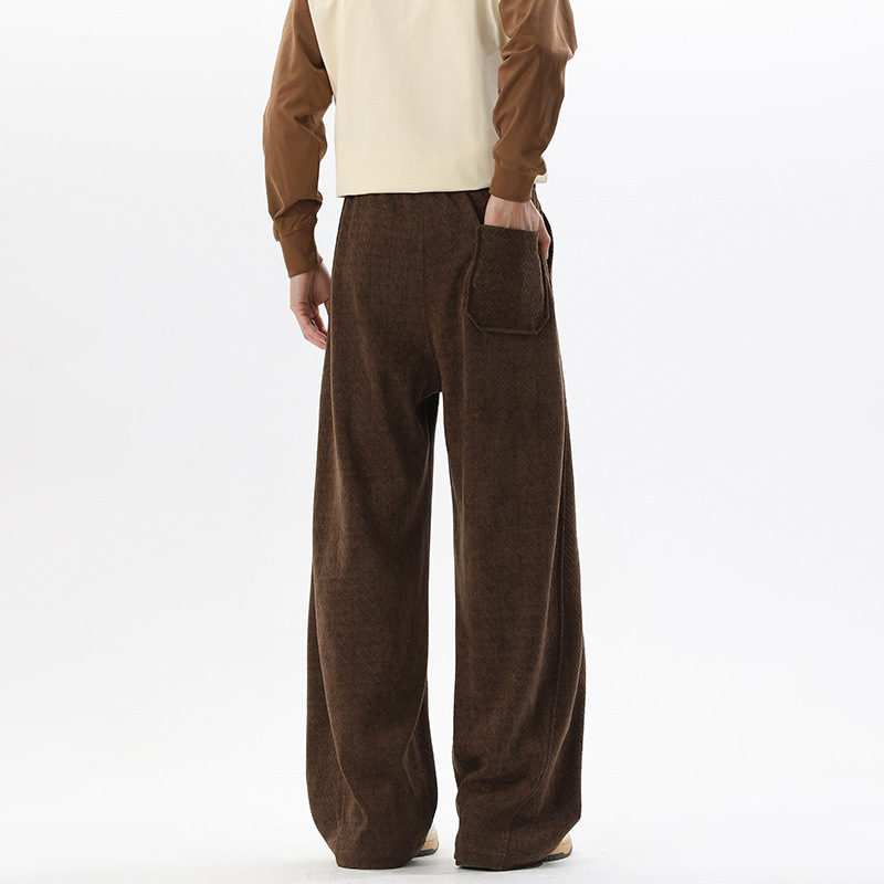 Textured Curved Hem Sweatpants For Men, High-end American Cleanfit Pants, New Spring Straight-leg Drapey Wide-leg Pants_voghion.com