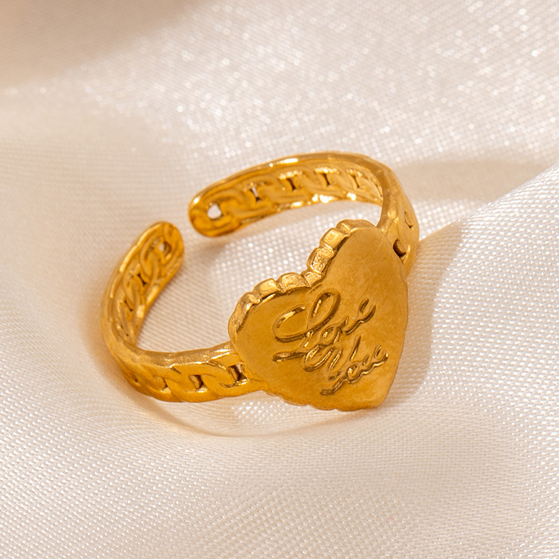 10g Weight Electroplated Gold Plating Process Golden Plated Plating Material Stone-Free Inlay Material Open Rings, Rings Classification 1 Piece Quantity Holiday, Daily Occasion 201 Stainless Steel Material Leaf, Heart Shape Pattern Women's Gender Lady Style Plating Craft Wholesale Jewelry Lady Leaf Heart Shape Floral Titanium Steel Plating Open Rings 25