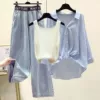 T-shirt, blue shirt, jeans