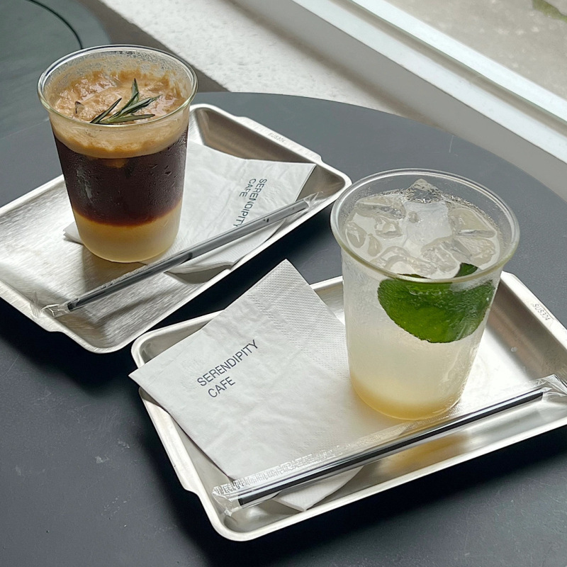 インダストリアルスタイルのカフェ手淹れコーヒートレイ長方形食品グレードのステンレス鋼のティートレイデザート卸売|undefined