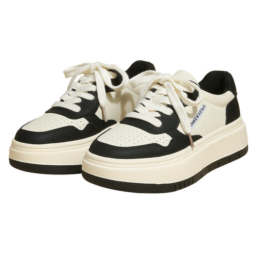 Luji genuine leather panda sneakers for women  spring new ins Internet celebrity students casual all-match thick-soled white shoes