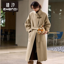 臻汐新款绵羊毛双面呢长款大衣女宽松时尚立领毛呢外套WK062