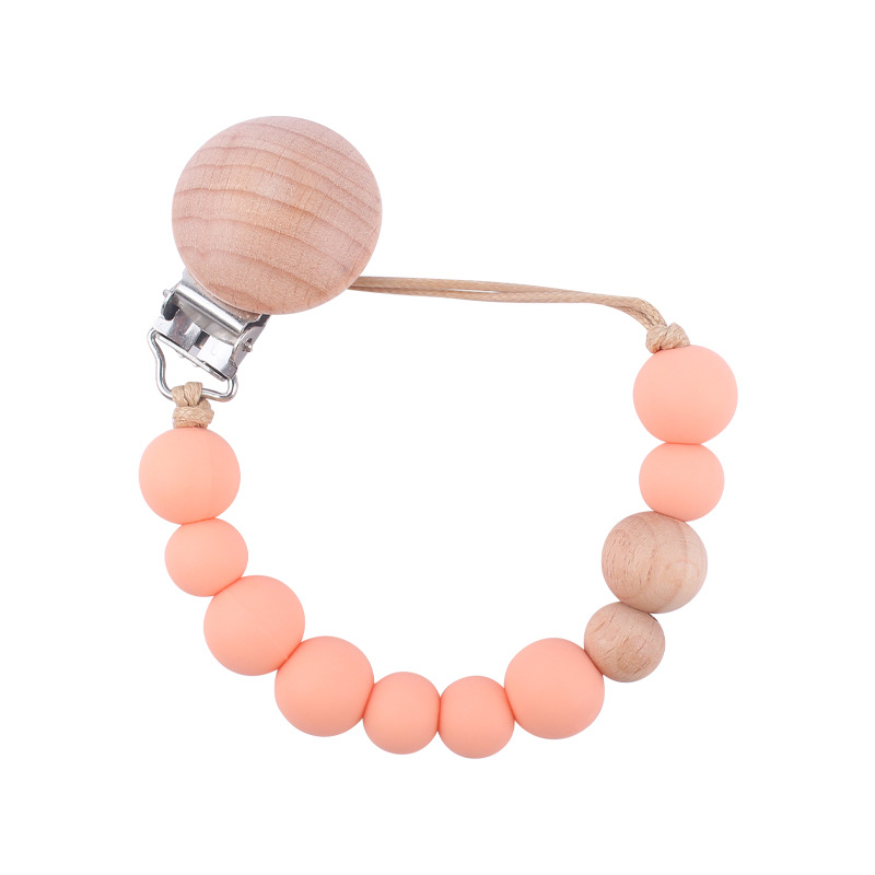 Suministros para bebés calmante clip de chupete de haya cuentas de silicona para bebés mordedura Cadena de chupete cadena anti-caída Nuevo Amazon