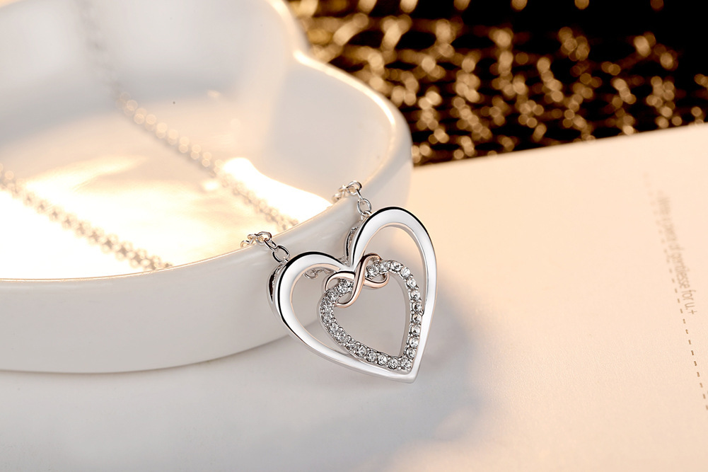 Simple Style Heart Shape Sterling Silver Plating Inlay Rhinestones Gold Plated Pendant Necklace display picture 2