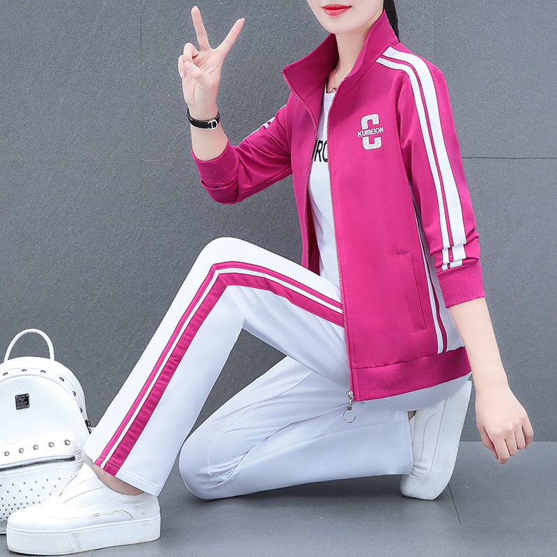 Spring and Autumn Sports Running Suit Women's 2023 New Autumn Fashion Square Dance Casual Sweatshirt Three-Piece Trendy Set