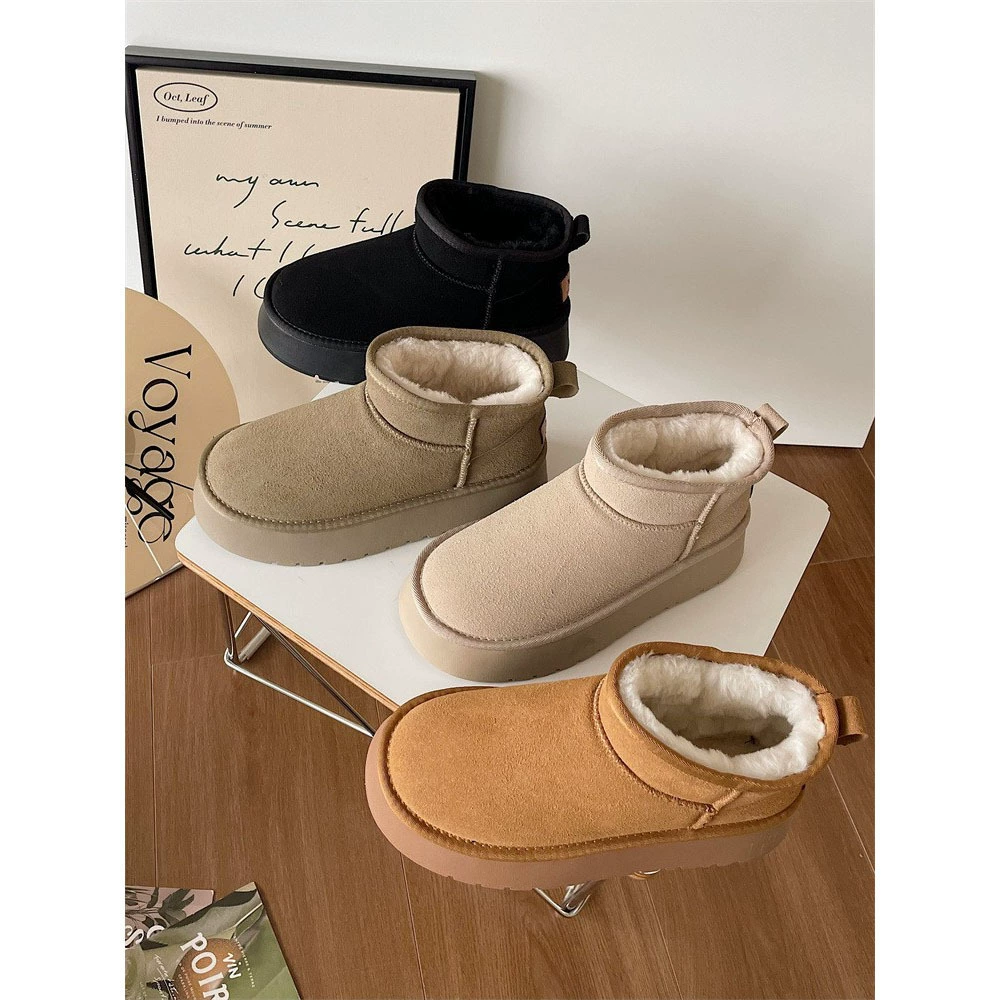 Толстое дно увеличено снежные сапоги женский 2024 зимний новый бархат утолщенный короткая трубка теплая наружная нескользкая хлебная ватная обувь